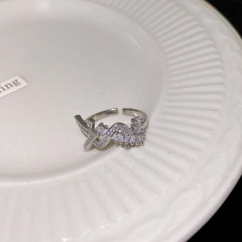 Korean light luxury zircon letter opening ring, simple and versatile index finger ring, personality temperament cold style jewelry