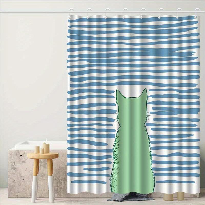 1pc Abstract Line Cat Silhouette Pattern Shower Curtain, High-end Elegant Bathroom Curtain, Bathroom Decoration Pattern
