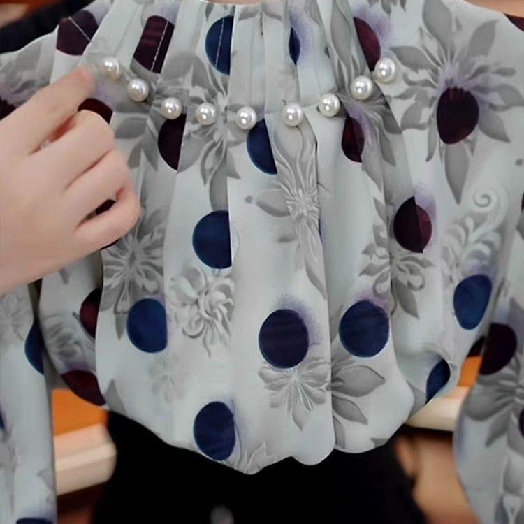 

Осенняя стильная рубашка с цветочным принтом и воротником-стойкой для женщин: Омолаживающий, универсальный базовый слой для моды и комфорта в среднем возрасте. 3XL (suggested for 135-150 jin)