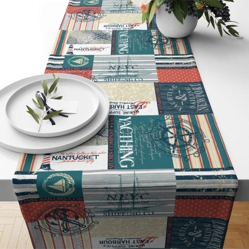 Alergăr nautic, Aleer de masă pentru decorarea bărcilor, Aleer de masă cu forme nautice, Aleer de masă cu imprimare pentru yachting, Aleer de masă cu teme marine