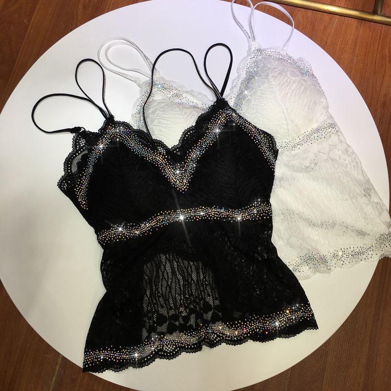 

Beauty Back Sling Tops Slim Looking Silm Fashion Tape Hot Drilling Black All yards([Original]])