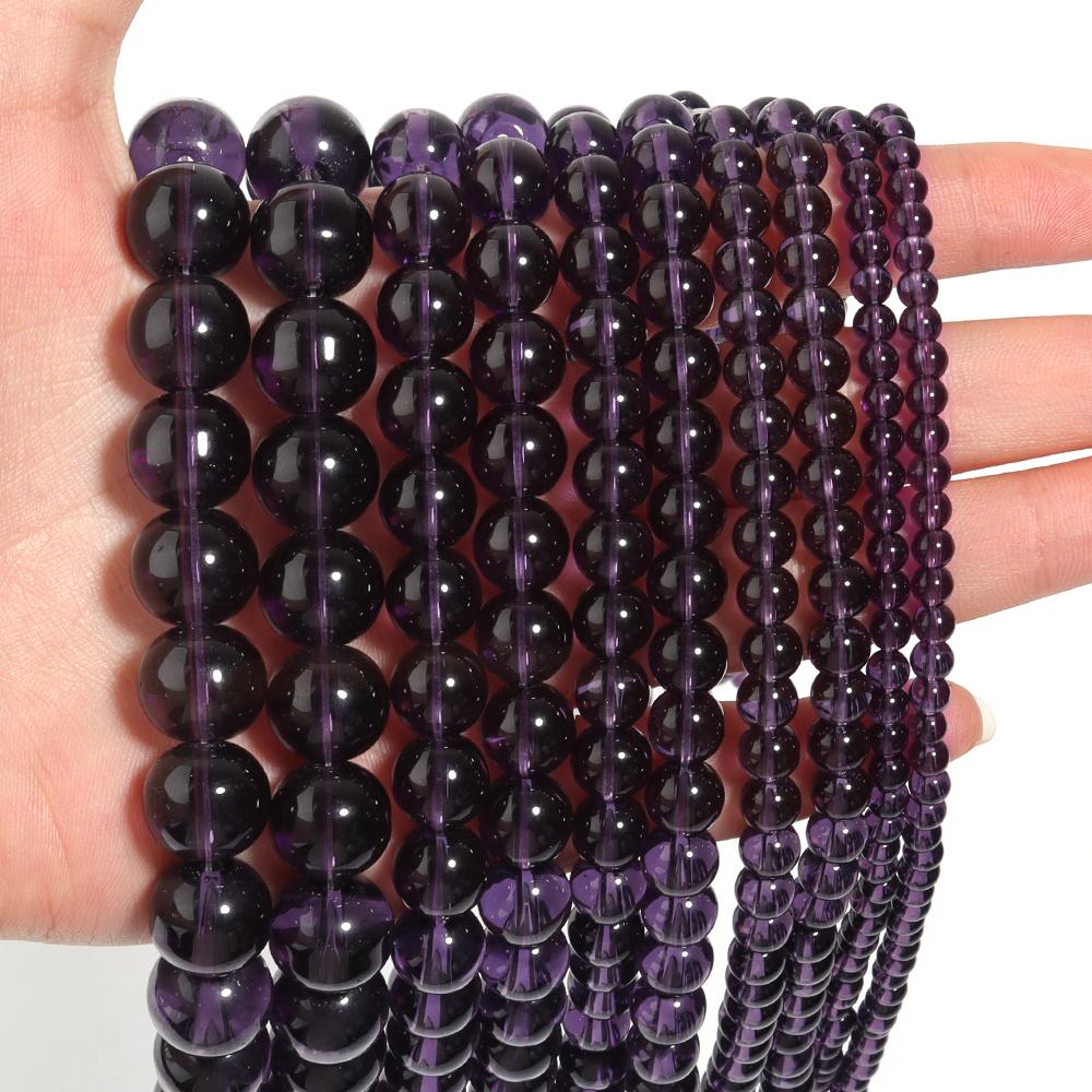 1 Strand 4/6/8/10/12mm Purple Glass Beads Round Smooth Loose Spacer Beads For Jewelry Making DIY Bracelets Necklace Accessories