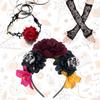 Day of The Dead Headpiece Halloween Costume Accessories Novelty Horror Gloves Set  for Women