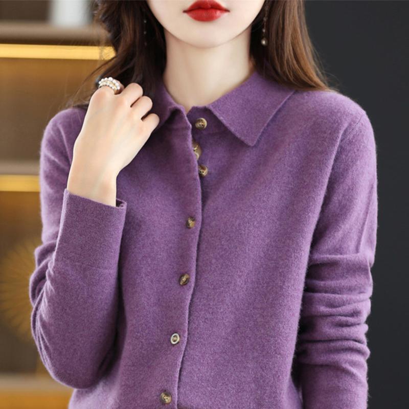 Sweater Cardigan Wool Blend Autumn and Winter Women's New Loose Polo Lapel Tops Knitted Cardigan