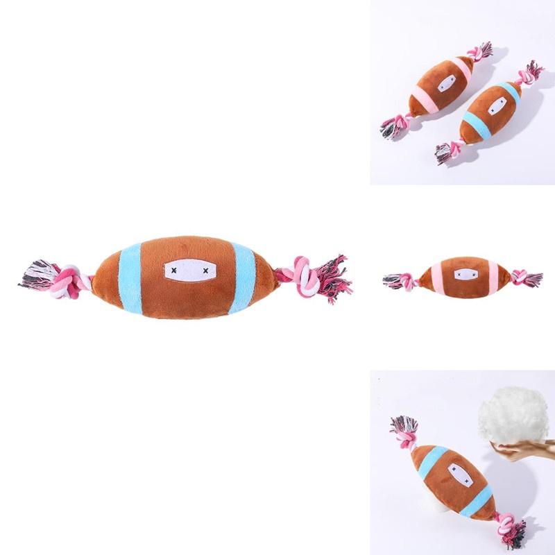 Großhandel Plüschhundespielzeug mit Baumwollseil Sound und langlebiges Oliven-Football-Design