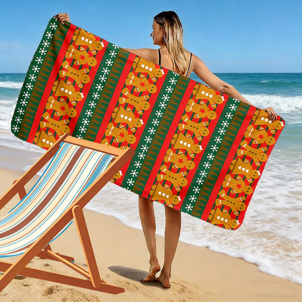 Festive gingerbread harmony Print beach towel, quick drying, suitable for travel, outdoor sports, jogging, the beach and swimming, gift