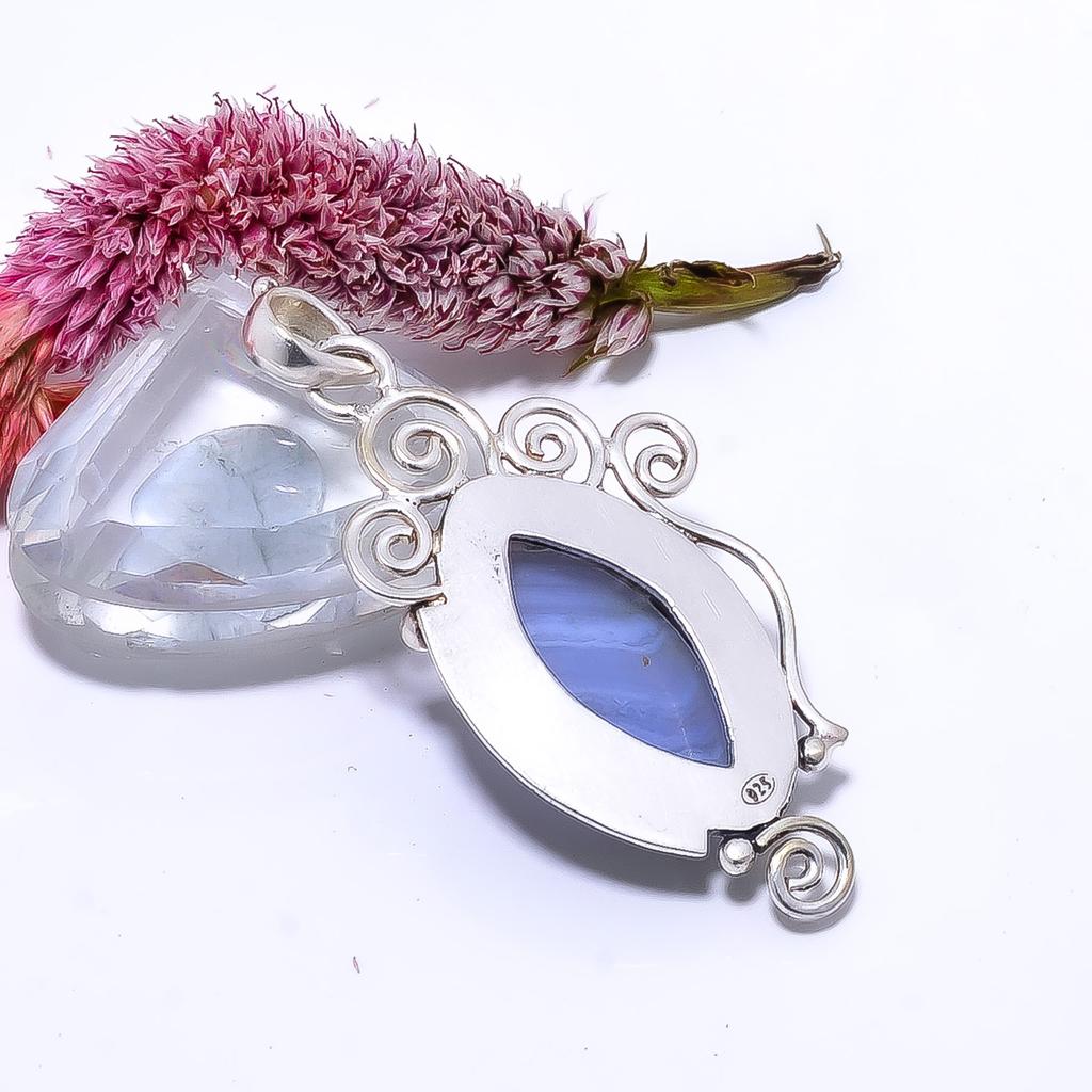 Blue Lace Agate - Namibia 925 Sterling Silver Pendant V9096, Blue Pendant, Marquish Pendant, Valentin's Day Gift, Gift For Her, Birthday Gift, Handmad