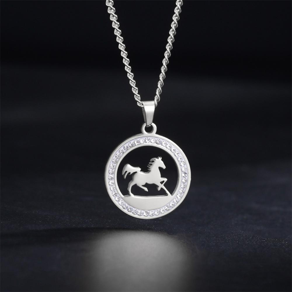 

My Shape Running Horse Pendants Necklace Stainless Steel Rhinestone Pendant Necklaces Choker Chain Horse Lover Fashion Jewelry 45cm
