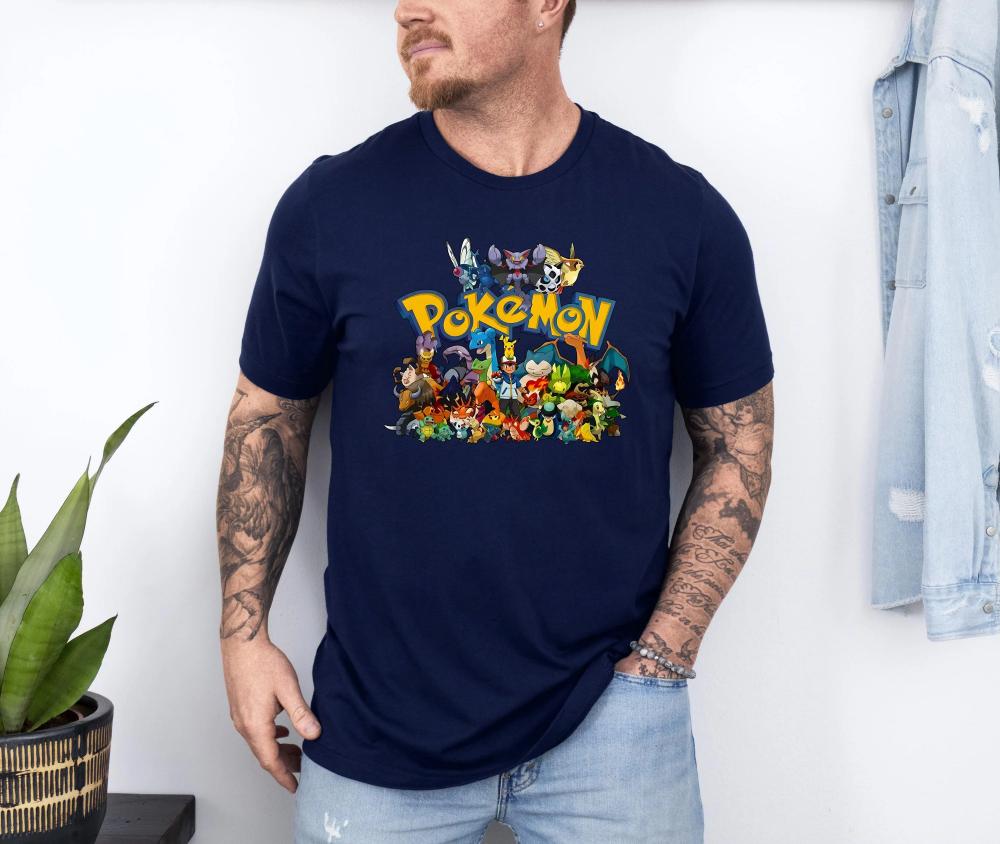 Anime Pokémon Pikachu and Friends T-shirt Men Women Summer Cotton Clothing High Quality Round Neck Short Sleeved Tee Streetwear