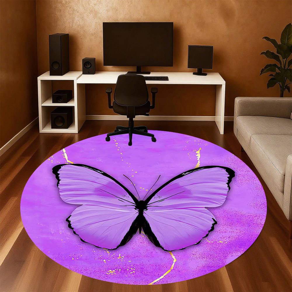1pc Butterfly, Purple Round Chair mat Area Rug - Non-Slip, Floor Mat for Office, Bedroom, home decor Christmas Gift p0811290
