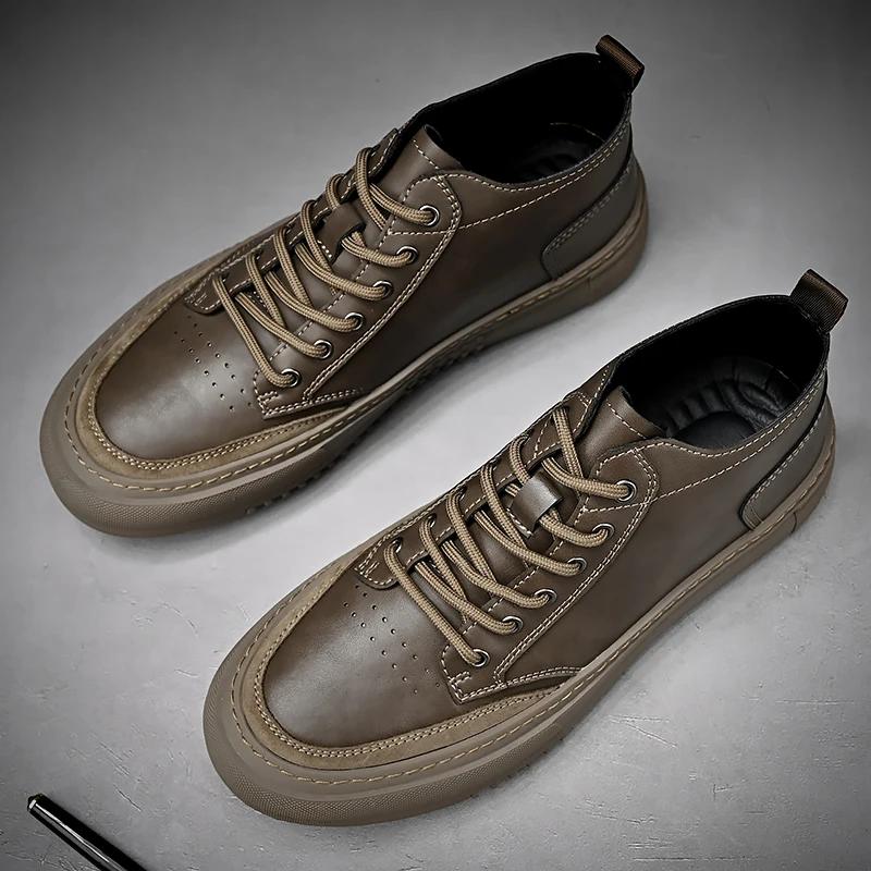 Fashion New Mens Casual Shoes Leather Sneakers Comfort Flat Shoes Male High Quality British Style Comfortable Outdoor Walking Sneakers