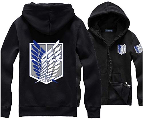 Attack on Titan Wings of Freedom Cosplay Costume (3-Piece Set) - Hoodie, Basement Key, and Necklace (M, Black)