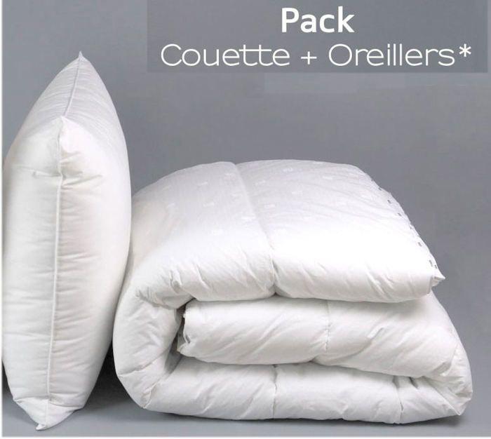 Couette - Fabrication Française - 140 x 200 cm - 1 oreiller 50 x 70 cm - Polyester - Lavage à Sec