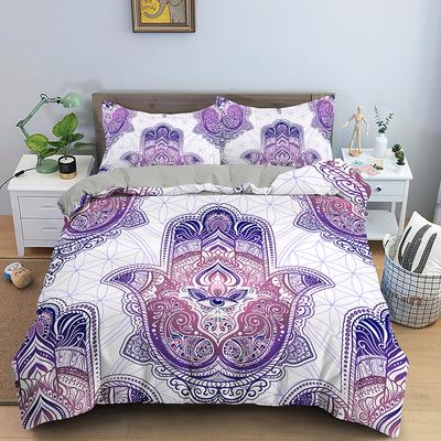 Parure de Housse de Couette Main de Fatima Motif Floral Impression 3D Polyester Housse de Couette Pour Adolescents Adultes Parure de Lit King Queen Size