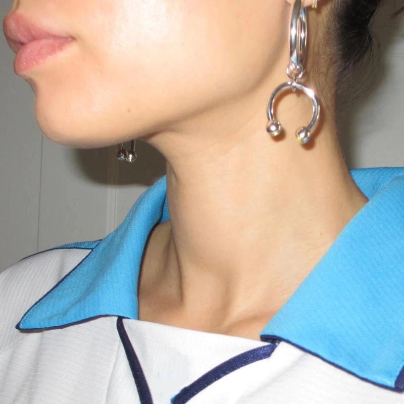 Aesthetic Stainless Steel U-Shaped Horseshoe Hoop Earrings Y2K Nore Clip Charms Drop Earrings Punk Gothic Jewelry