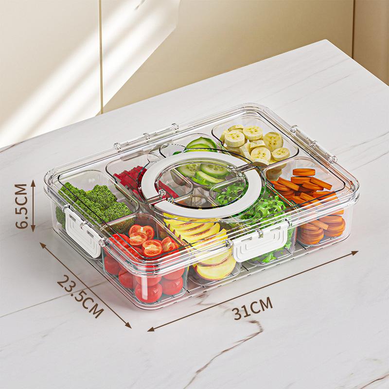 Kitchen, Refrigerator Fresh-keeping Sealed Box, Salad Spice Box, Food Grade, Transparent, Eight Grid, Fruit Tray, Packaging Storage Box