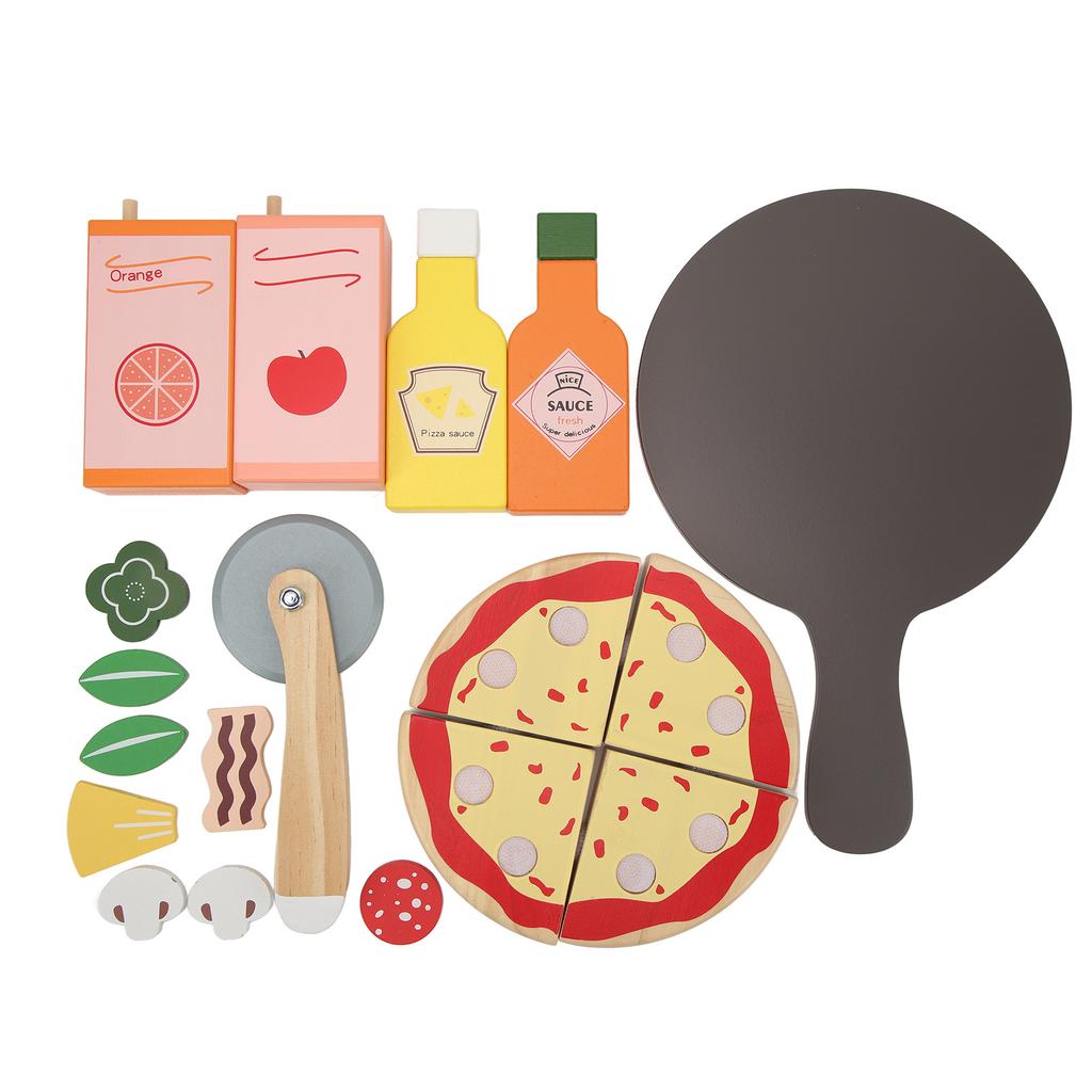 Pizza Play Food Toy Wooden Educational High Simulation Pizza Toy Set for Kids Children