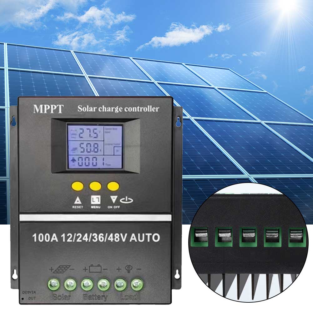 100A MPPT Solar Charge Controller Intelligent Regulator LCD Display Auto Solar Charge Controller Dual USB for Solar Panel