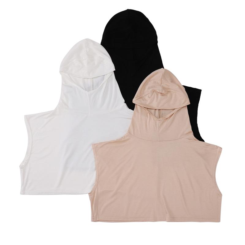 Ramadan Sleeveless Hooded Modal Cotton Detachable Collar Solid Color Simple Hat Women'S Scarf Muslim Hijab Backing Shirt Turban