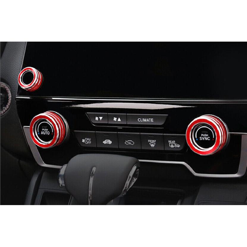 Fit For Honda CRV CR-V 2017- Aluminum Red Central Console AC Knob Cover Trim