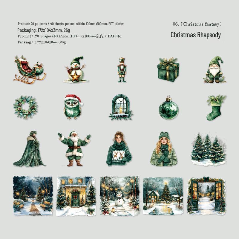 Yan Ji Retro Christmas Pet Landscape Sticker Pack for Kids DIY Journals & Collages