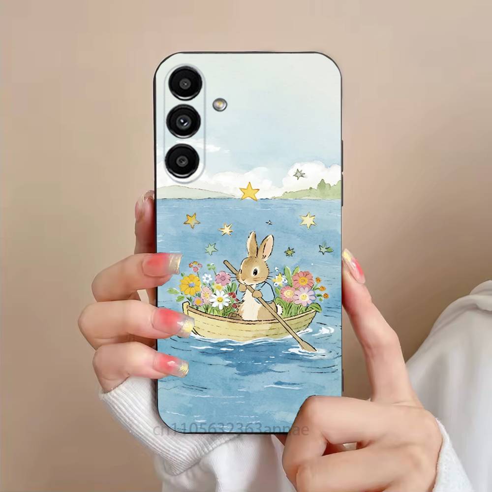 Cute P-PeterS Rabbit Phone Case For Samsung S25,24,23,22,21,S20,Ultra,Plus,FE Black Soft Cover SamsungS30ULTRA5G