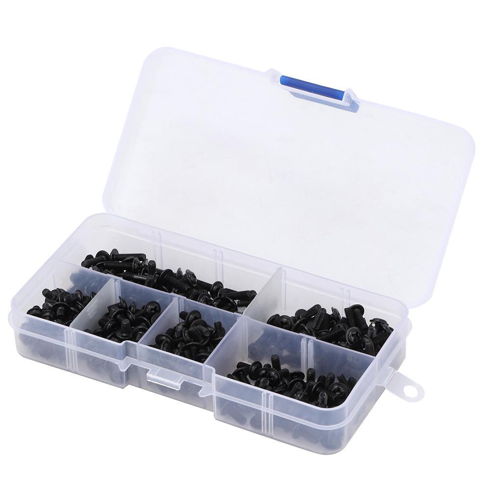 300pcs M3 Cross Round Head with Washer Carbon Steel Screw Bolt Assortment Set