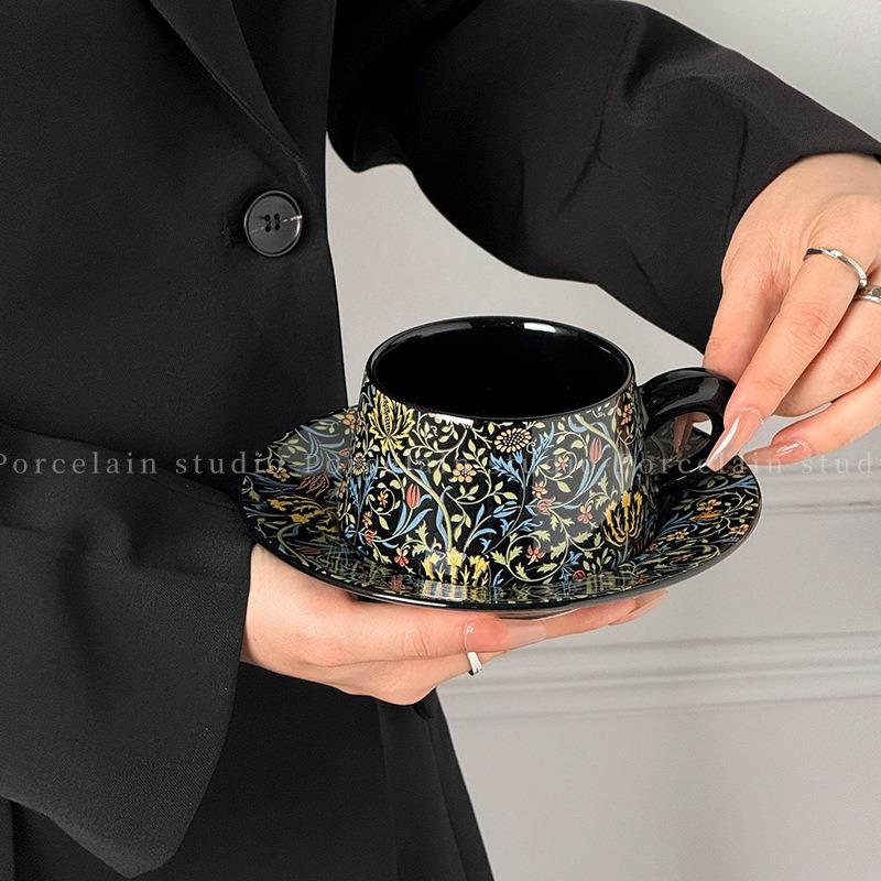 Jinyun Retro Coffee Cup Gift Box Ceramic Gift Cup Souvenir Light Luxury Flowers High end Cup Saucer Gift