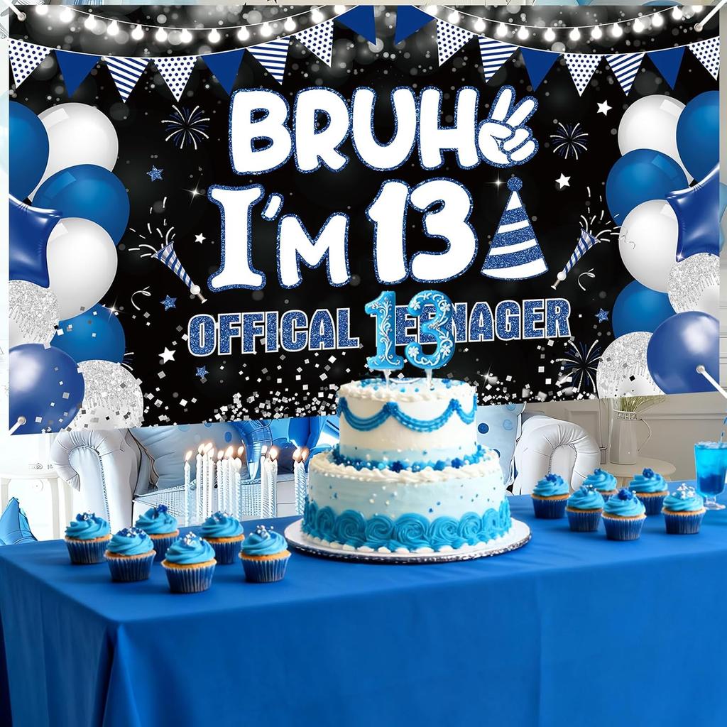 13th Birthday Party Decorations Banner for Boys Bruh I'm 13 Backdrop Funny Teenage Bday Banner Teen Boy 13th Birthday Decor 5.9x3.6ft Happy 13 Years