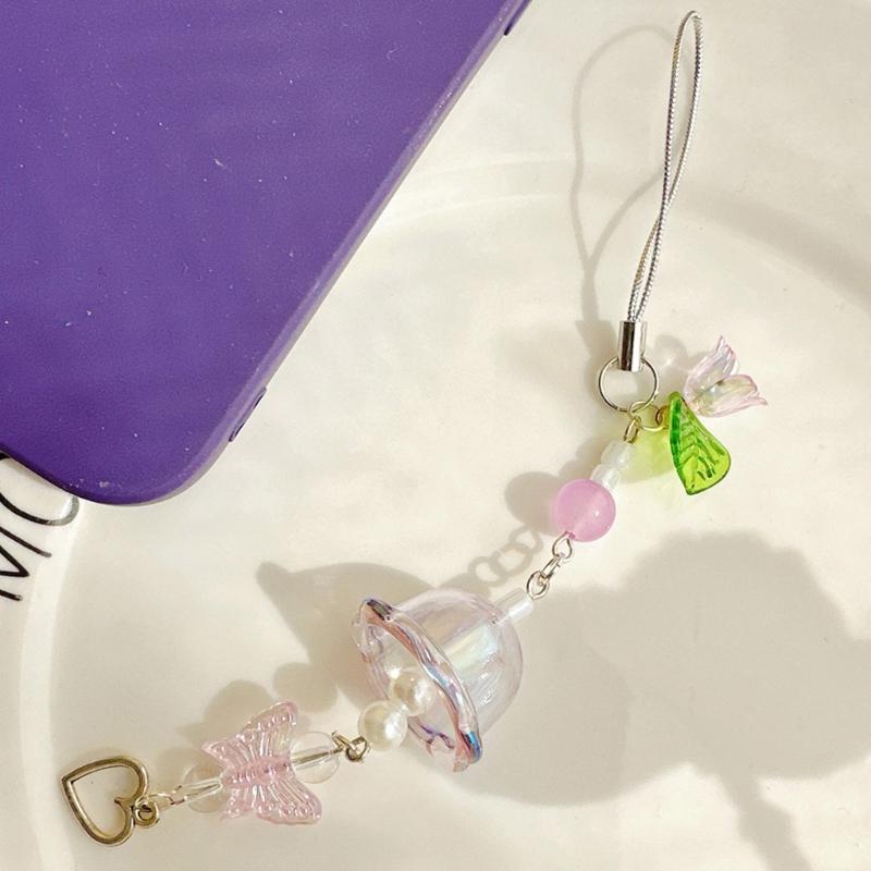 Flower Wind Chime Pendant Phone Charm Hangings Rope Cute Phone Chain Strap Bag Decoration Lanyard Keychain Accessories