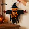 Natural Hemp Rope Pendant Halloween Wooden Hanging Door Sign, Scarecrow Pumpkin Wizard Ornament, Trick or Themed Decor Treat Plaque, Rustic Party Wall