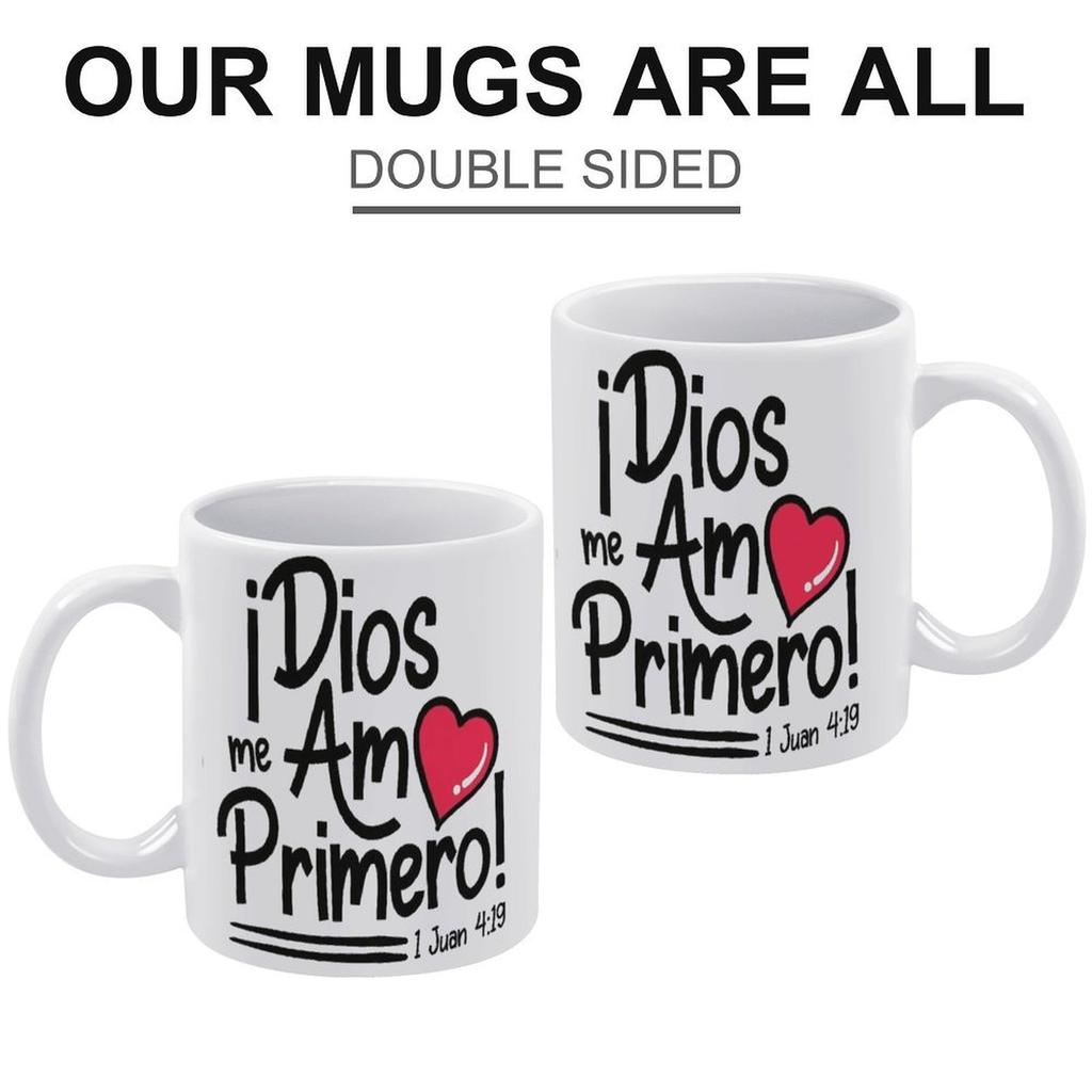 1pc 11oz White Coffee Mug, Double-Sided Printed Ceramic Cup, Smooth Edge, Heat Resistant, Dishwasher Safe, Ideal Daily Home Use Gift