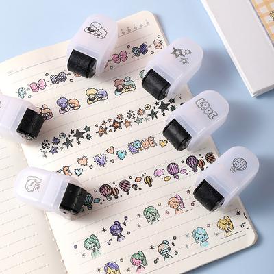 Kawaii Cartoon Animal Bow Girl Boy Rolling Stamp DIY Student Prize Stationery Graffiti Handbag Lace Hot Air Balloon Scrapbooking