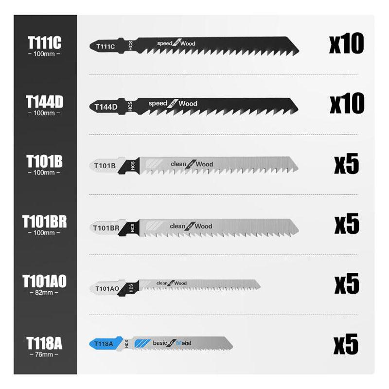 40pcs Reciprocating Jigsaw Blades Set T-Shaft HCS Assorted Jig Saw Blades For Wood Metal Plastic Pipe Cutting Woodworking Tool