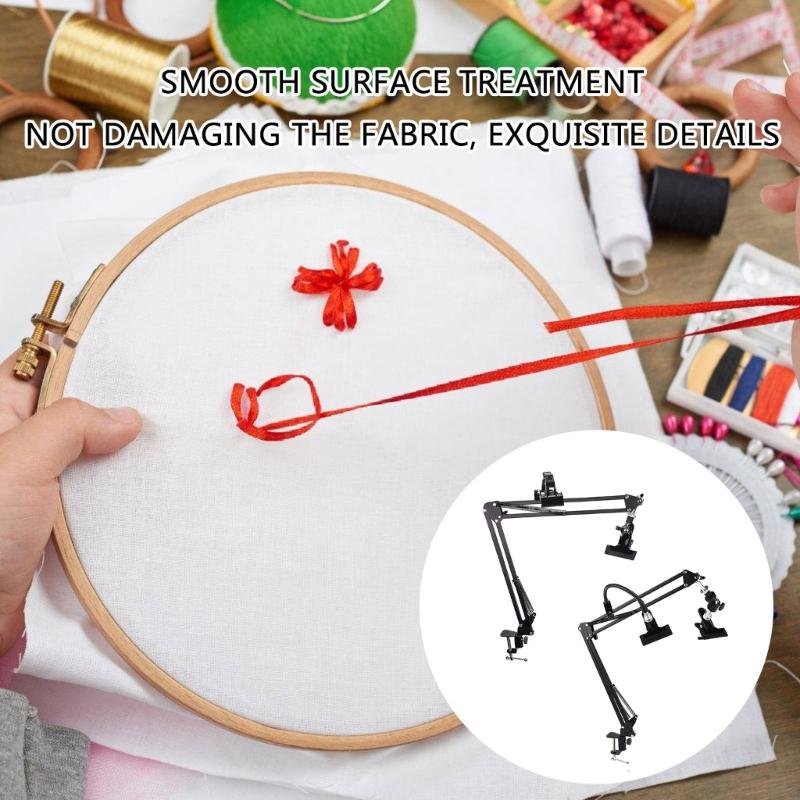 Adjustable Embroidery Hoop Holder Folding Metal Embroidery Hoop Stand 360 Rotated Stitching Stand for Needlepoint Craft