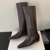 Fashion Eilyken Soft Leather Pointed Toe Women Knee High Boots Fashion Wedges Low Heels Ladies Shoes Long Booties Zapatos De Mujer
