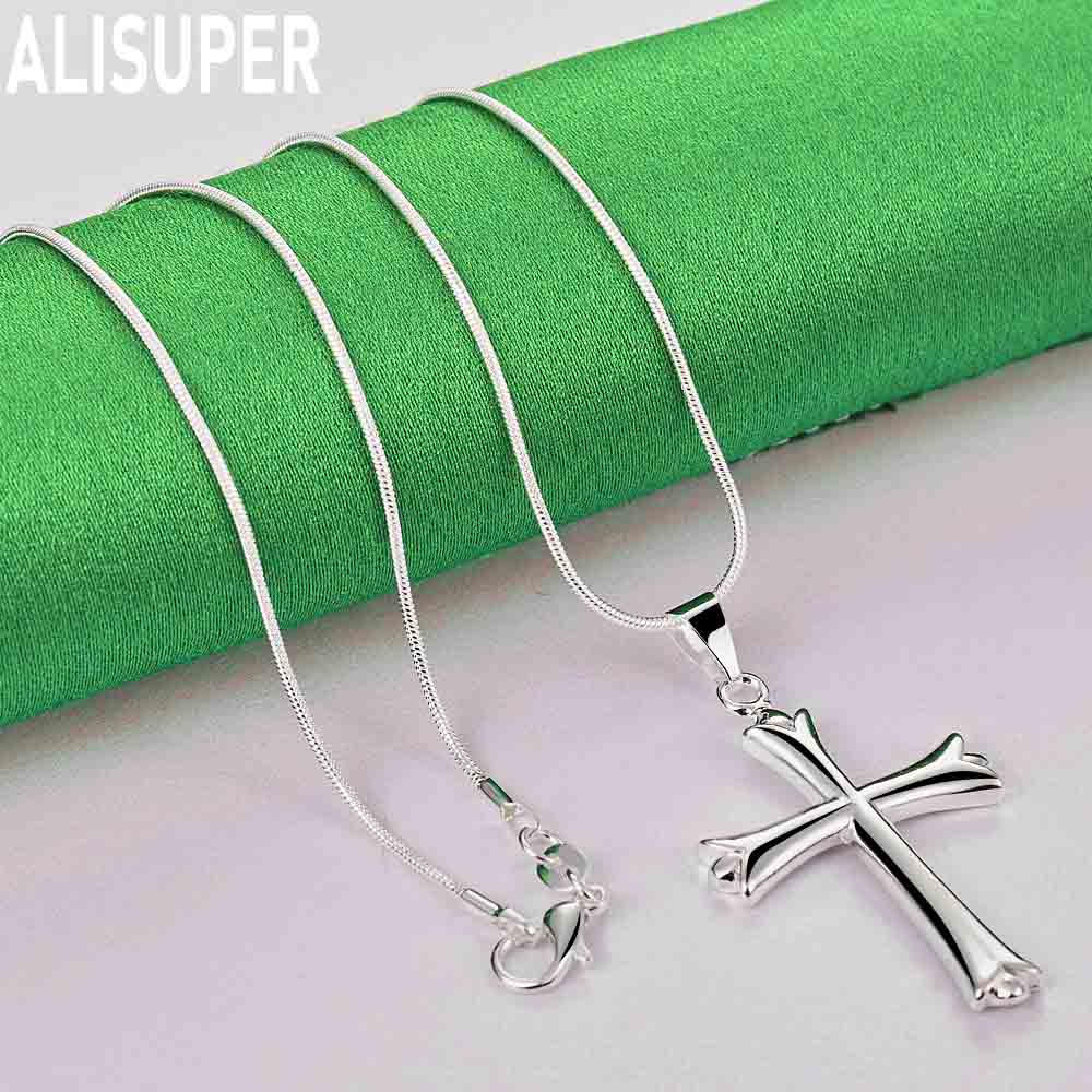 925 Sterling Silver Classic Cross Pendant Necklace Fashion Wedding Jewelry
