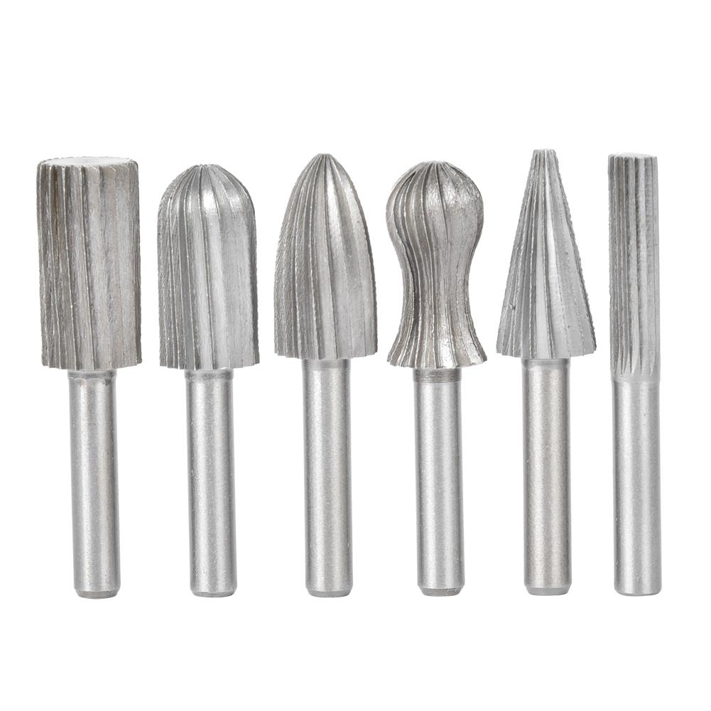 6pcs Rotate Grinding File Bearing Steel Rotating Drilling File Bits Engraving KnifeGray