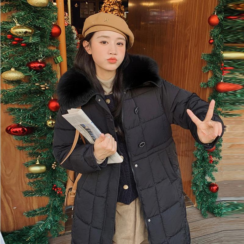 New Korean Style Thickened Large Wool Collar Cotton Jacket for Women In Winter Medium-length Loose Down Cotton Jacket