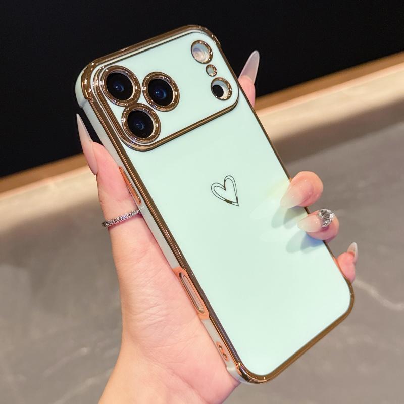 Luxury Plating Love Heart Phone Case For Apple iPhone 17 16 15 14 Plus 13 12 Mini Pro Max Air With Camera Lens Proteciton Cover
