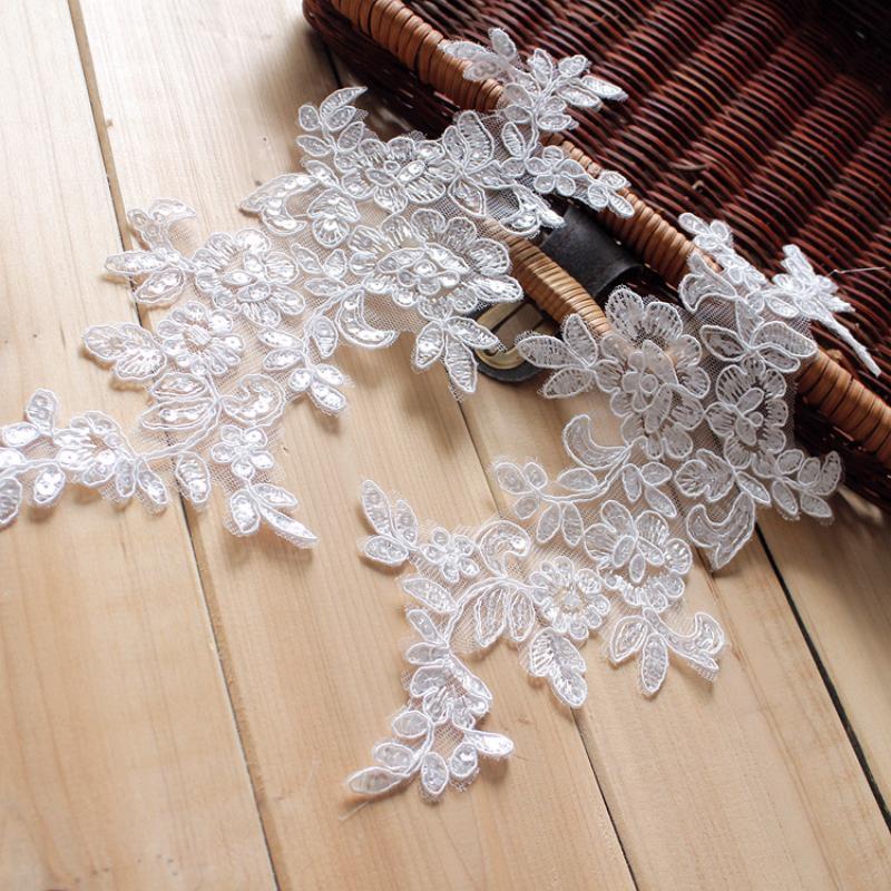 10Pcs Floral Lace Applique Pair Embroidery Flower Patch Sew On Lace Motif For Wedding Dress Garment Decoration