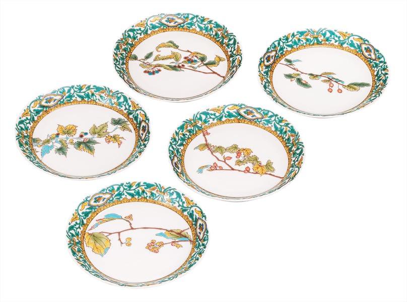 Kutani ware Iwataya 5.2-inch plate set, floral design (K9-93)