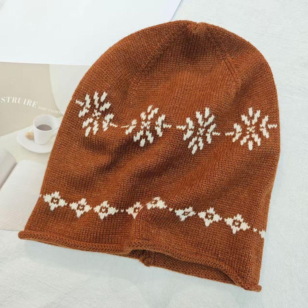 Knitted Beanie Hat For Women With Floral Pattern And Cold Weather Warmth Perfect For Autumn And Winter