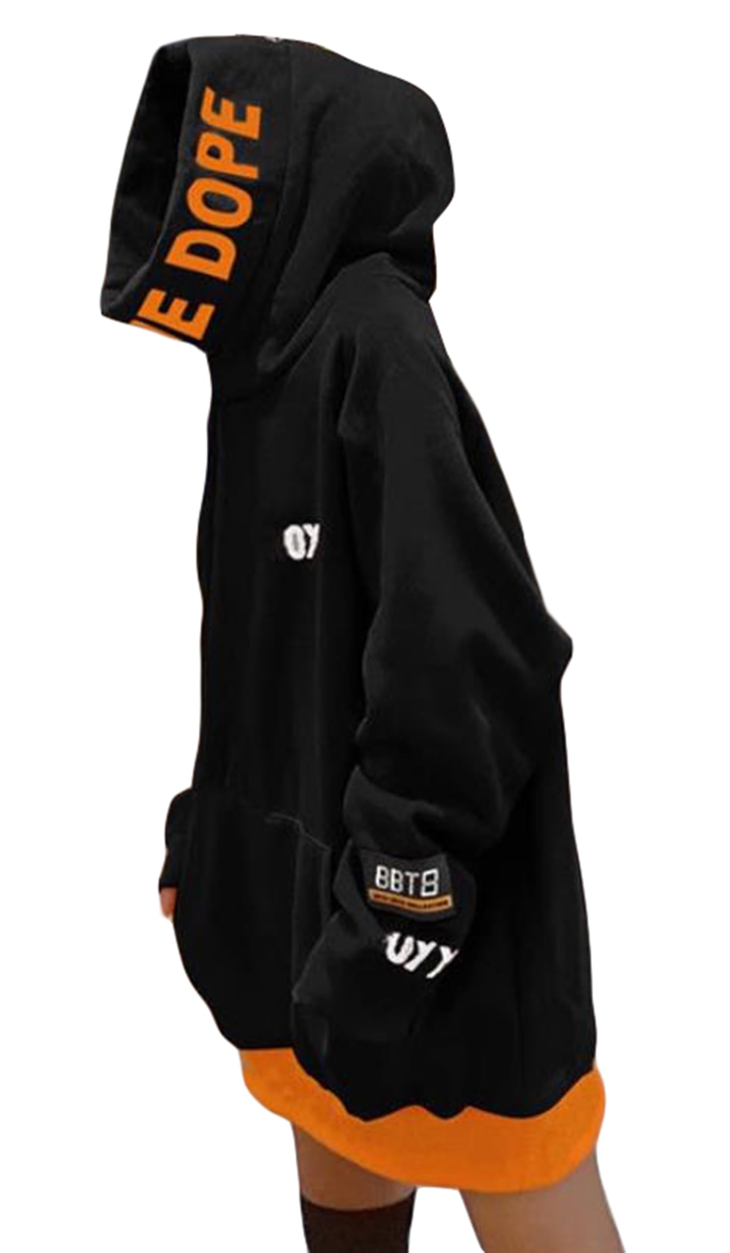 

Bestmood Толстовка с длинным рукавом, свободный пуловер, с английским BF Харадзюку вырезом, большого размера, зимняя женская толстовка, посадка, на флисовой подкладке, карманы, принт, чёрный