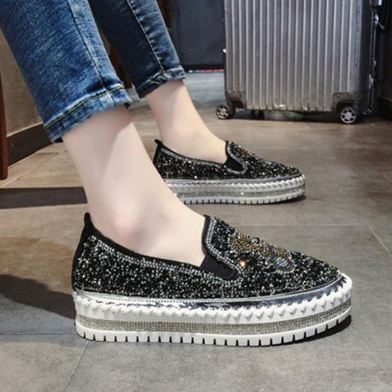 Fashion Autumn Women Thick Bottom Sneaker Running Fashion Designer Woman Shoes Trend 2024 Casual Canvas Mirror Luxury Rhinestone Spring