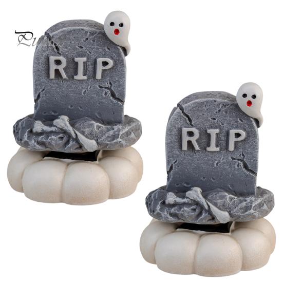Desktop Halloween Decorations 2Pcs Rotating Tombstone/Pumpkin/Ghost/Skull Figurine, Funny Toy, 360 Resin Pumpkin Figurines Degree Swivel Ornaments for