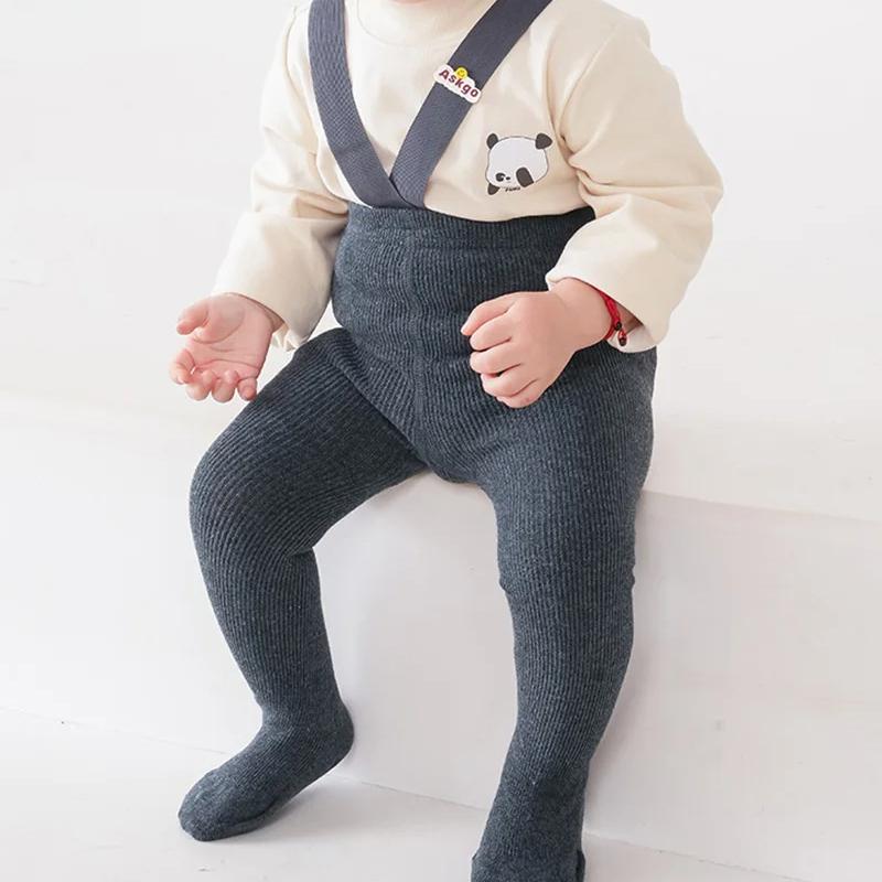 Autumn Baby Tights with Straps Knitted Cotton Toddler Suspender Trousers Kids Pantyhose Infant Overalls for Girls Boys Leggings