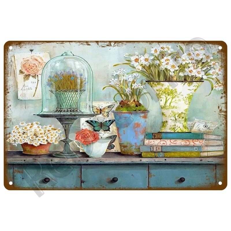 Retro Flower Tin Sign Gardening Metal Sign Vintage Garden Club Outdoor Indoor Home Wall Hanging Decorative Plaque Plates Farm