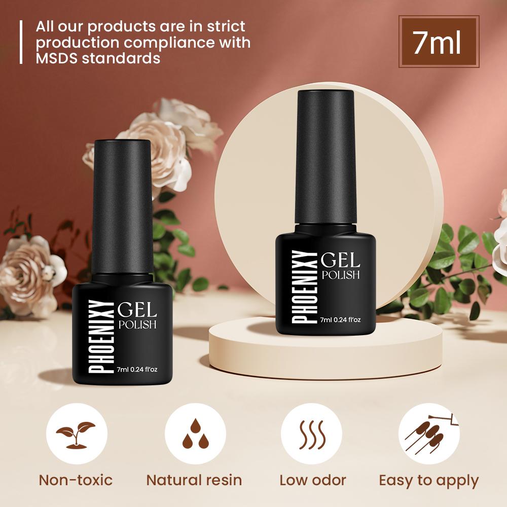 PHOENIXY 60 PCS Gel Nail Polish Set with Base and Glossy Glitter Matte Top Coat Soak Off Gel Nail Set Suitable for All Seasons Gel Polish Gifts