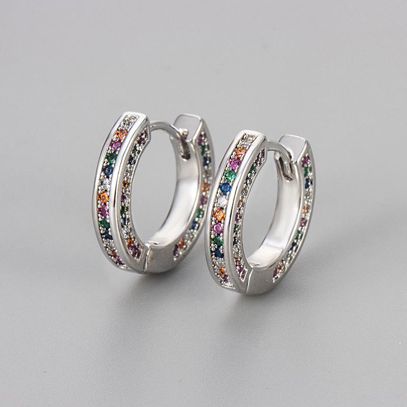 Colorful Zircon Huggie Earrings For Women Niche Luxury Rhinestone Hoops Versatile Dainty Ear Jewelry